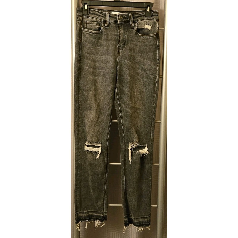 Vervet Jeans Womens Size 24 Black Distressed Raw Hem Stretch Grunge 25x27